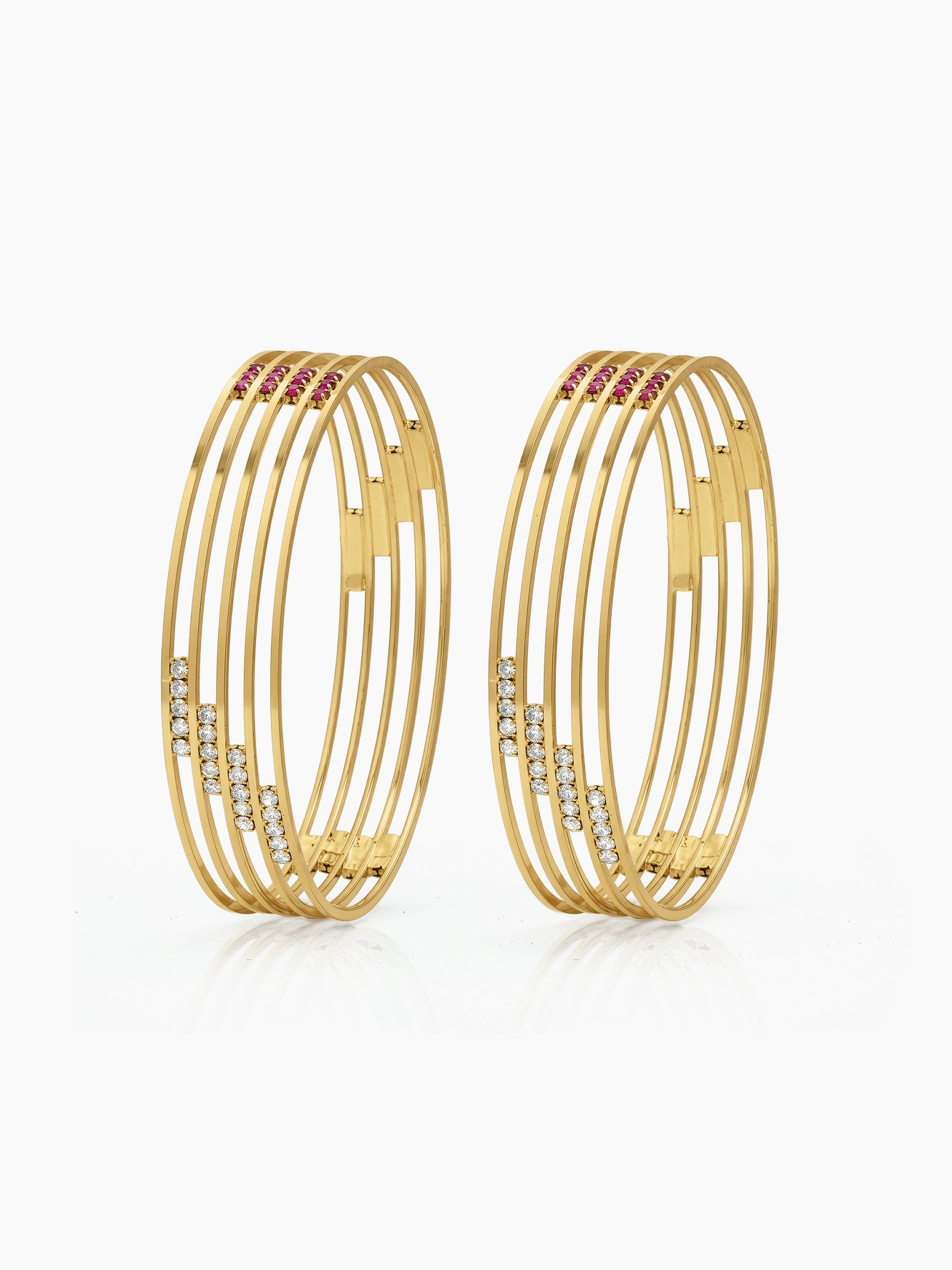 Saanvika Multi-Line Diamond Gold Set Of 2 Women's 2/4, 2/6, 2/8 Bangles