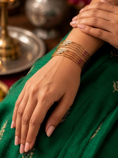 Saanvika Multi-Line Diamond Gold Set Of 2 Women's 2/4, 2/6, 2/8 Bangles