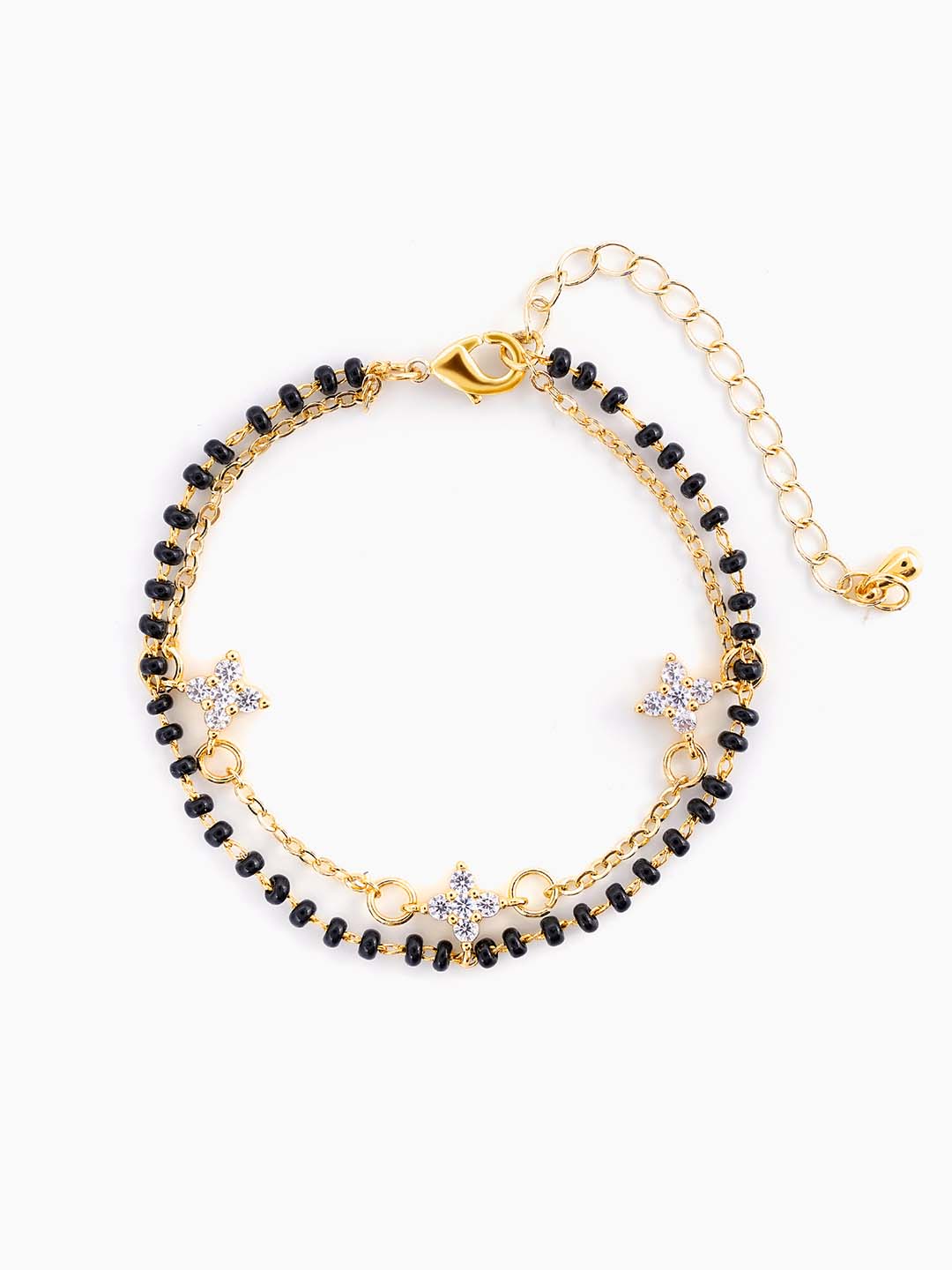 Saira Sparkling White Shaped Charms 14K Gold Plated Mangalsutra Bracelet