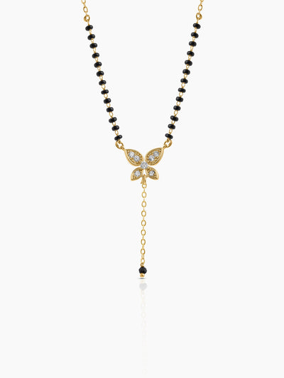 Samaira Butterfly Drop Chain Y-Shaped Diamond 18K Gold Plated Pendant Mangalsutra
