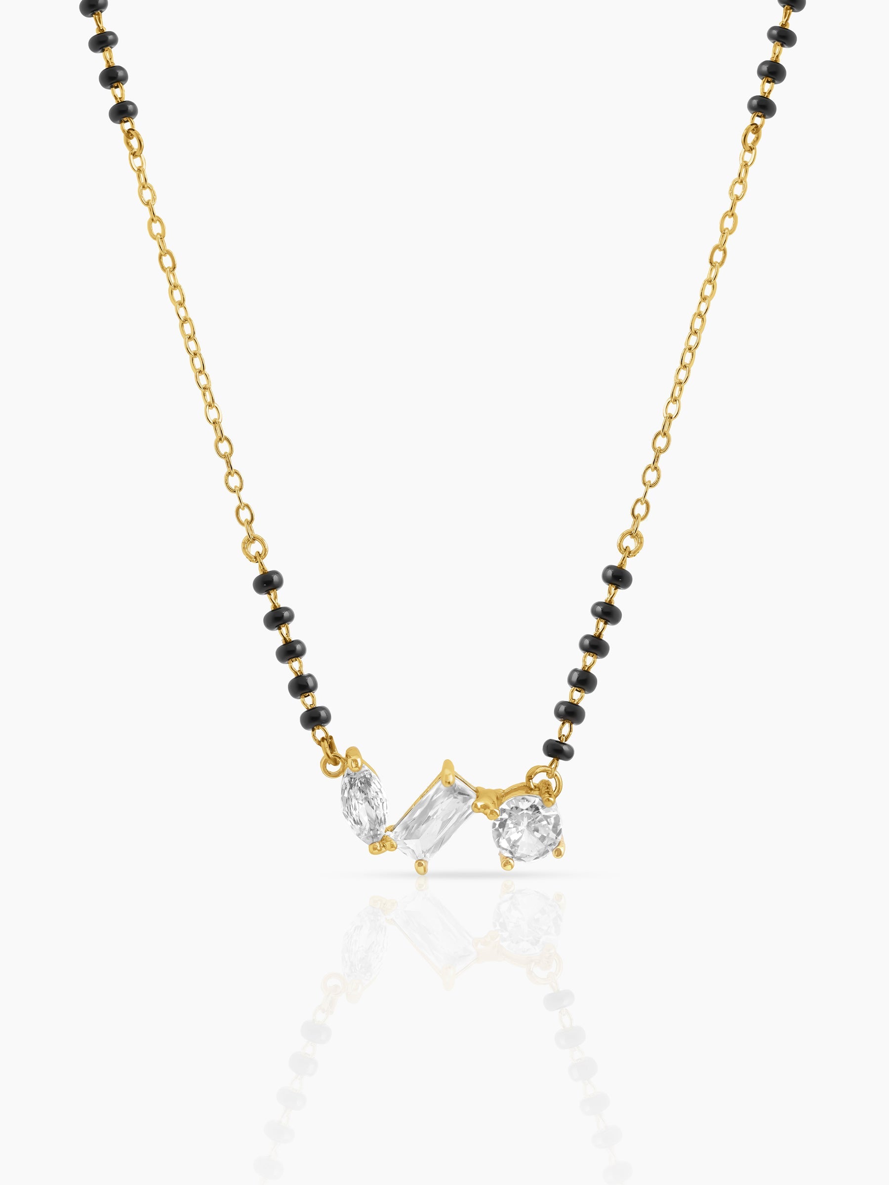 Sarika Trio Cluster Marquise Baguette Round Diamond 18K Gold Plated Mangalsutra