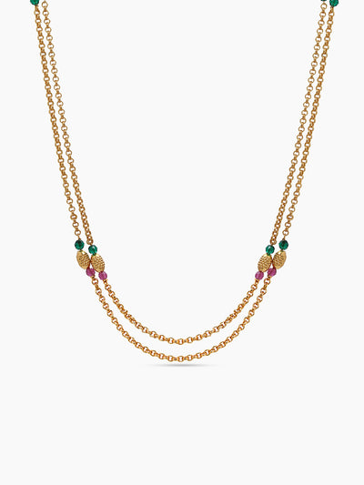 Saroja Pink Green Beaded Gold Women's Chain