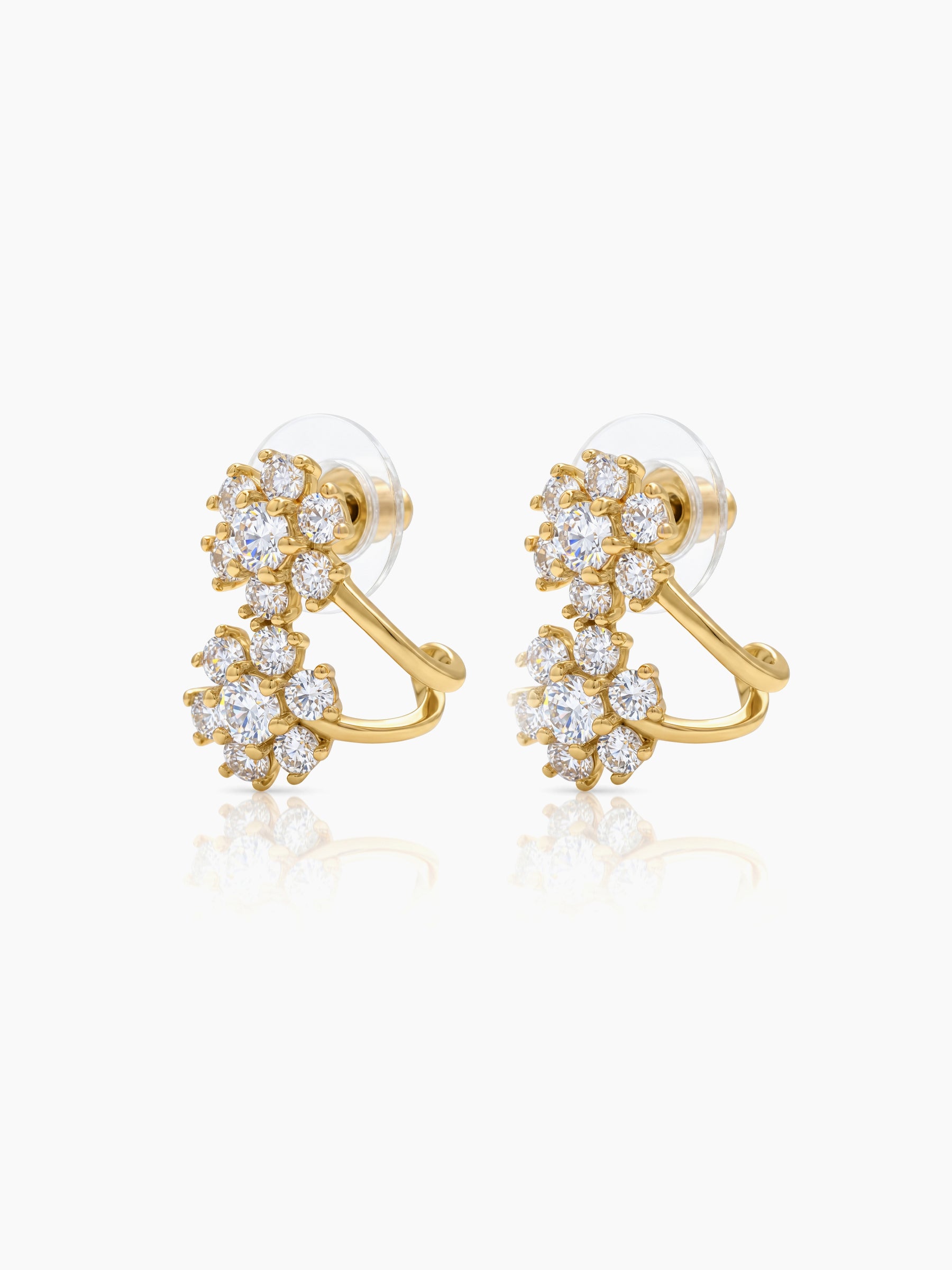 Savi Twin Diamond Floral Gold Women's Stud Earrings