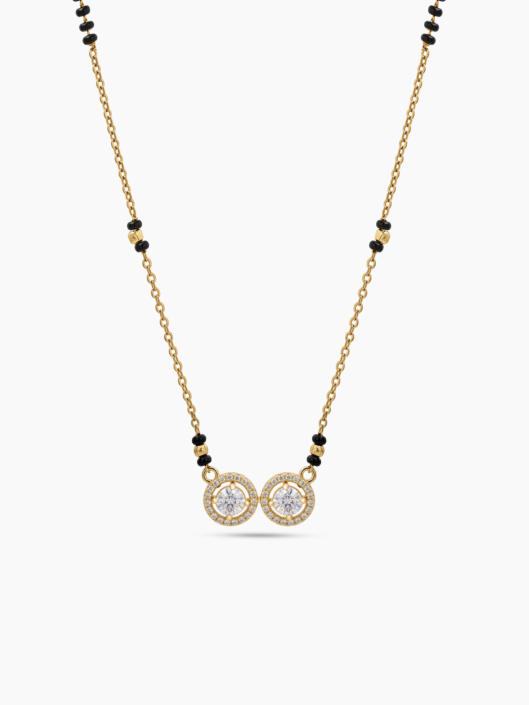Shikha Twin Solitaire Diamond 18K Gold Plated  Women's Chain Pendant Mangalsutra Necklace