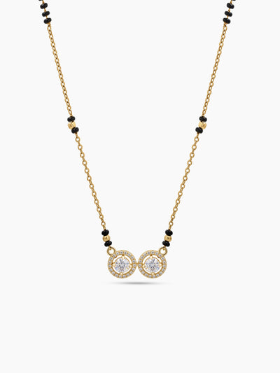 Shikha Twin Solitaire Diamond 18K Gold Plated  Women's Chain Pendant Mangalsutra Necklace