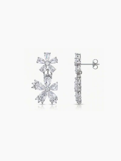 Shivani Floral Diamond Silver Women's Jewelry Set Of 2 - Necklace & Earrings
