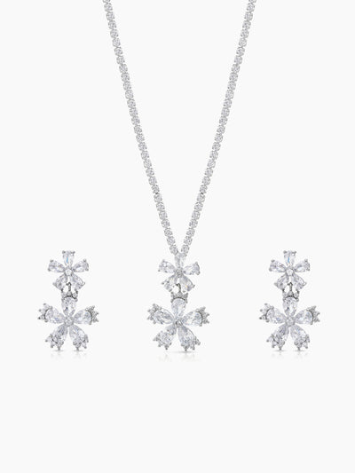 Shivani Floral Diamond Silver Women's Jewelry Set Of 2 - Necklace & Earrings