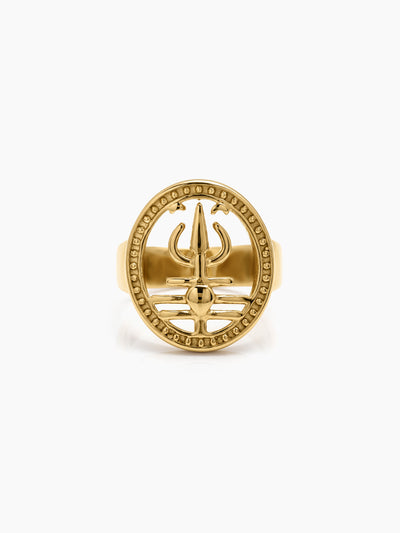 Shivora Shiv Trishul Gold Men's Ring