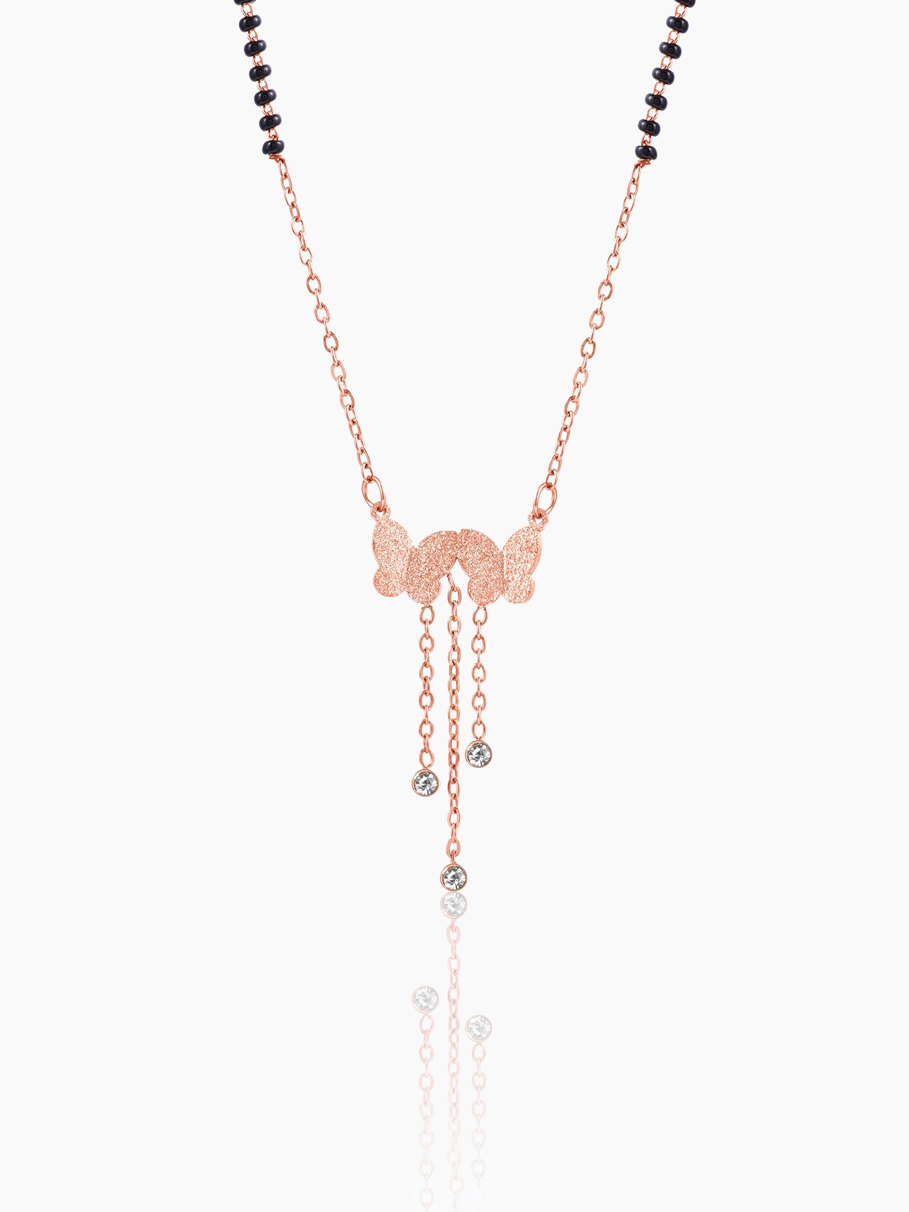 Shreya Butterfly Diamond Charm Rosegold Plated Pendant Mangalsutra
