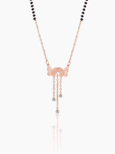 Shreya Butterfly Diamond Charm Rosegold Plated Pendant Mangalsutra