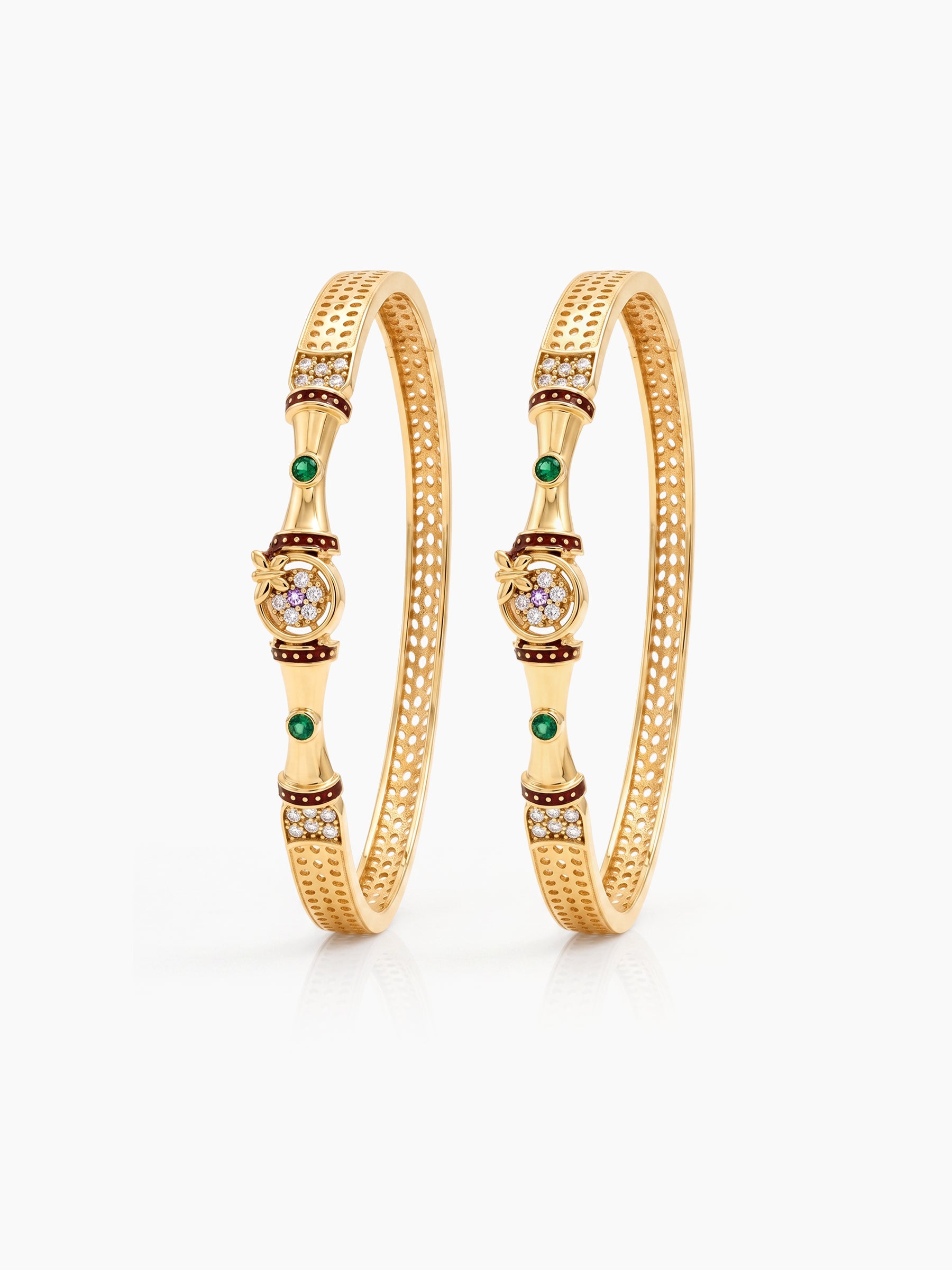 Smita Green Red Stone Color Diamond  Gold Set Of 2  Women's 2/4, 2/6, 2/8  Bangles