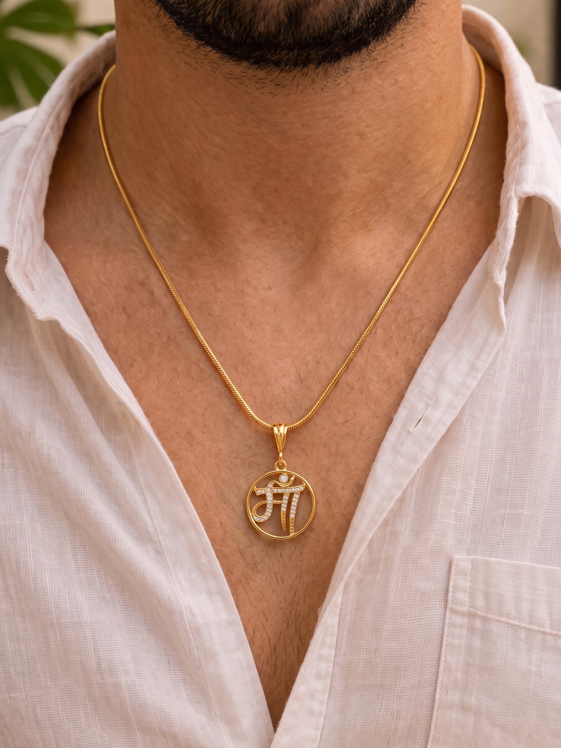 Snehit Maa Diamond Gold Men's Round  Snake Chain Pendant Necklaces