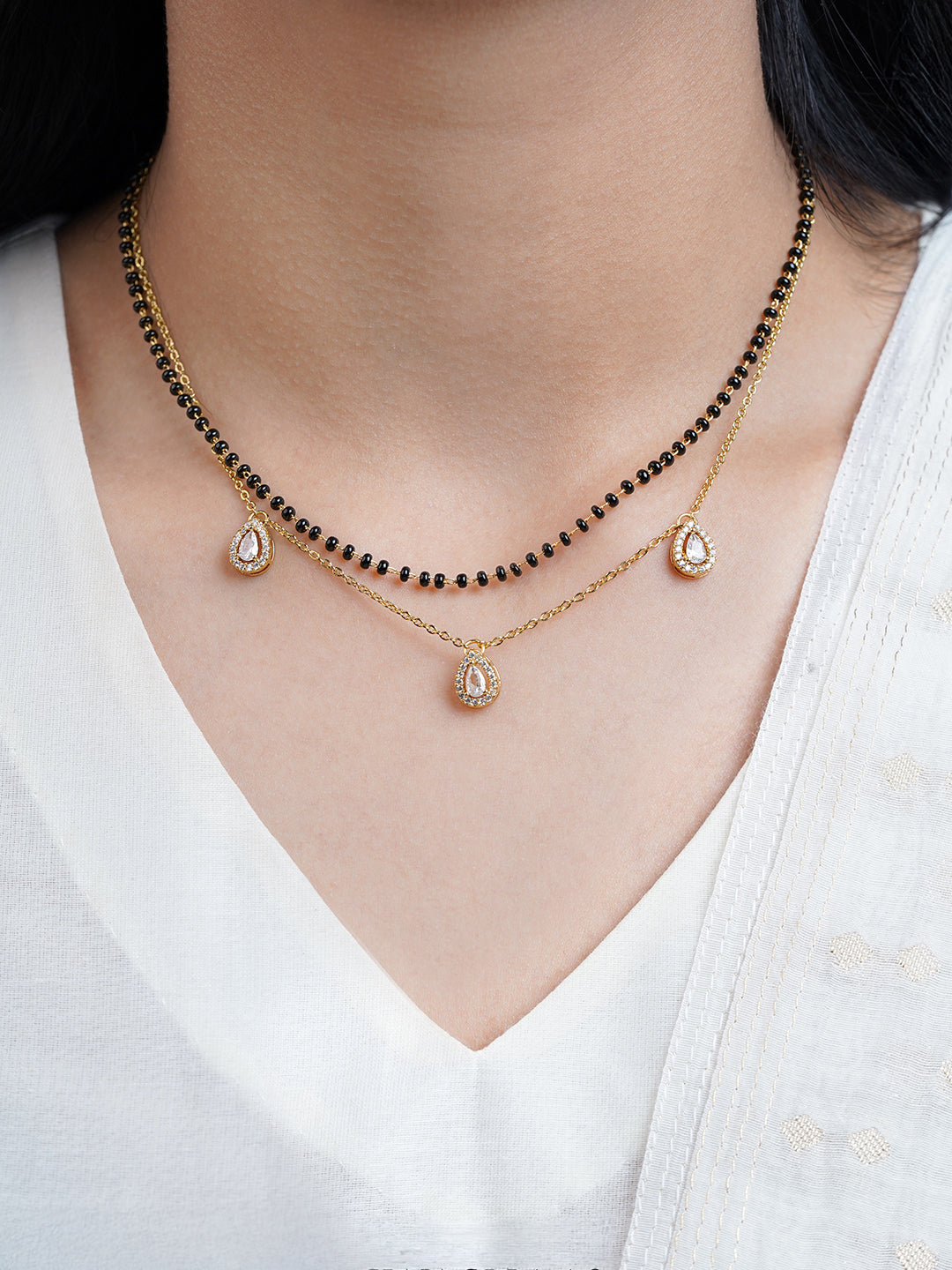 Tia Teardrop Diamonds Double Layered 18K Gold Plated Mangalsutra