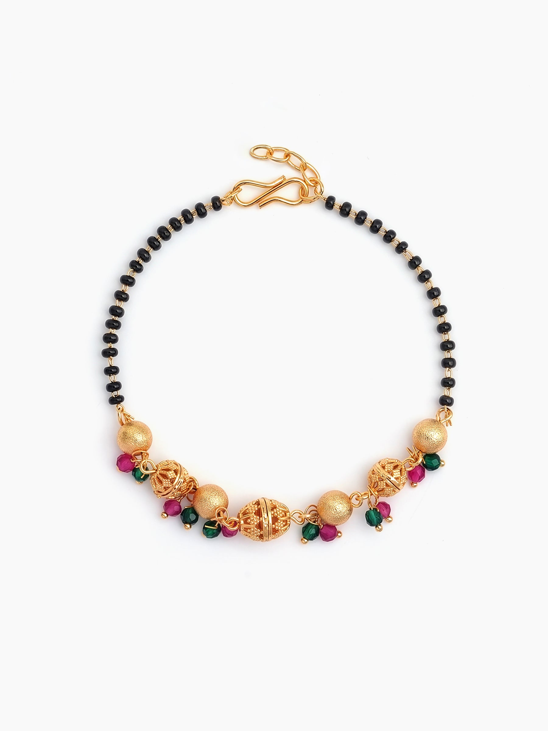 Tithi Green Pink Stone Charms 18K Gold Plated Women's Mangalsutra Bracelets