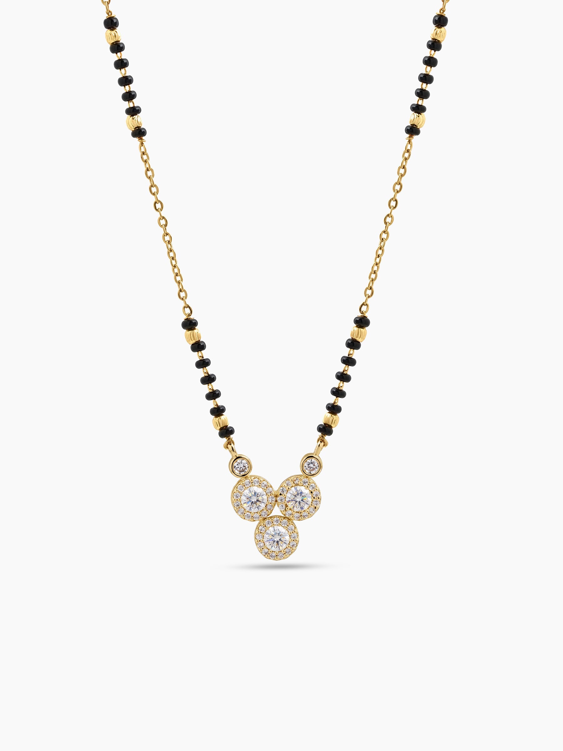 Trinaya Halo Trio Diamond Solitaire 18K Gold Plated  Women's Chain Pendant Mangalsutra Necklace