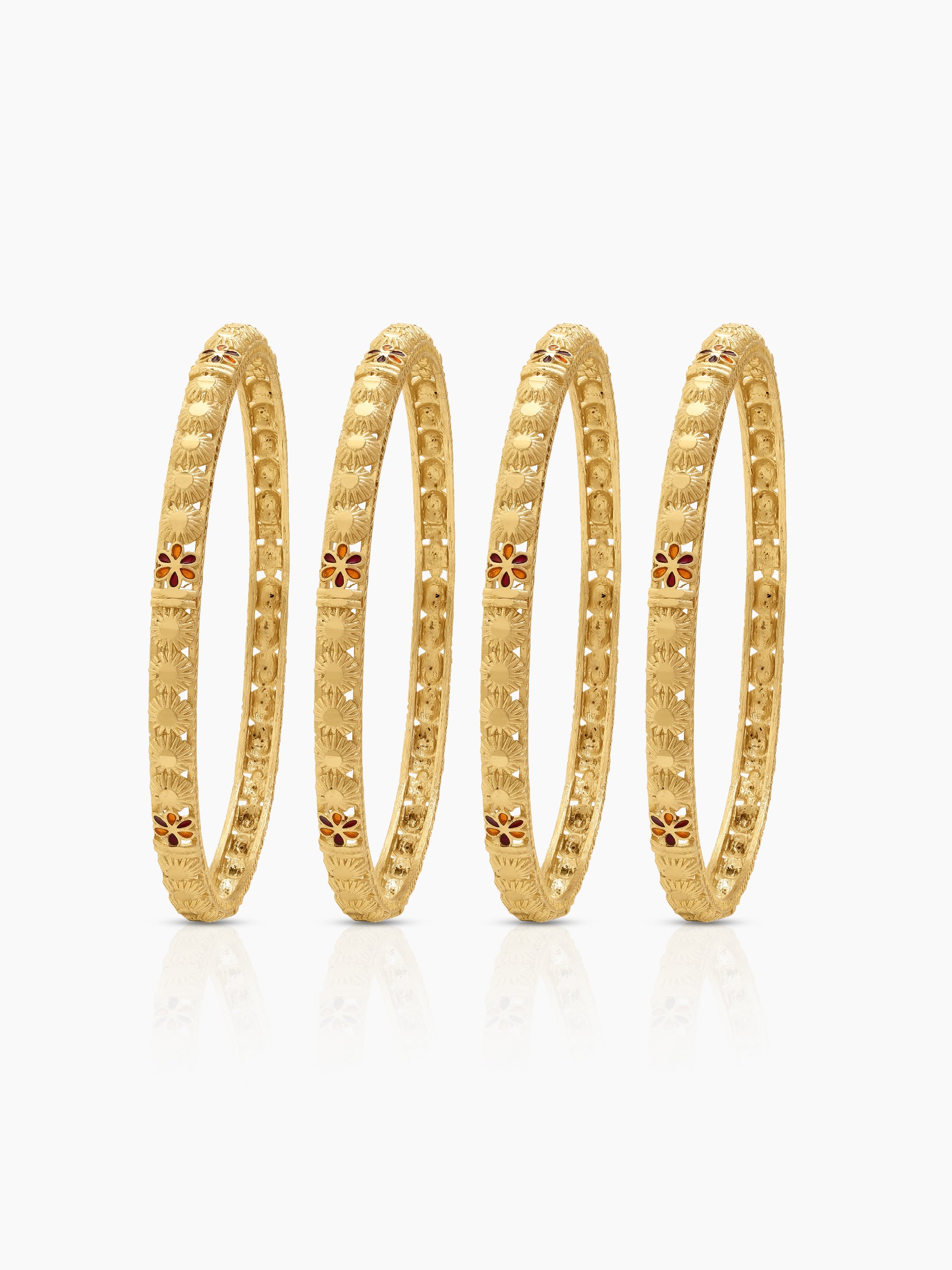 Vaani Sunflower Motif Gold Set Of 4 Women's 2/4, 2/6, 2/8 Bangles
