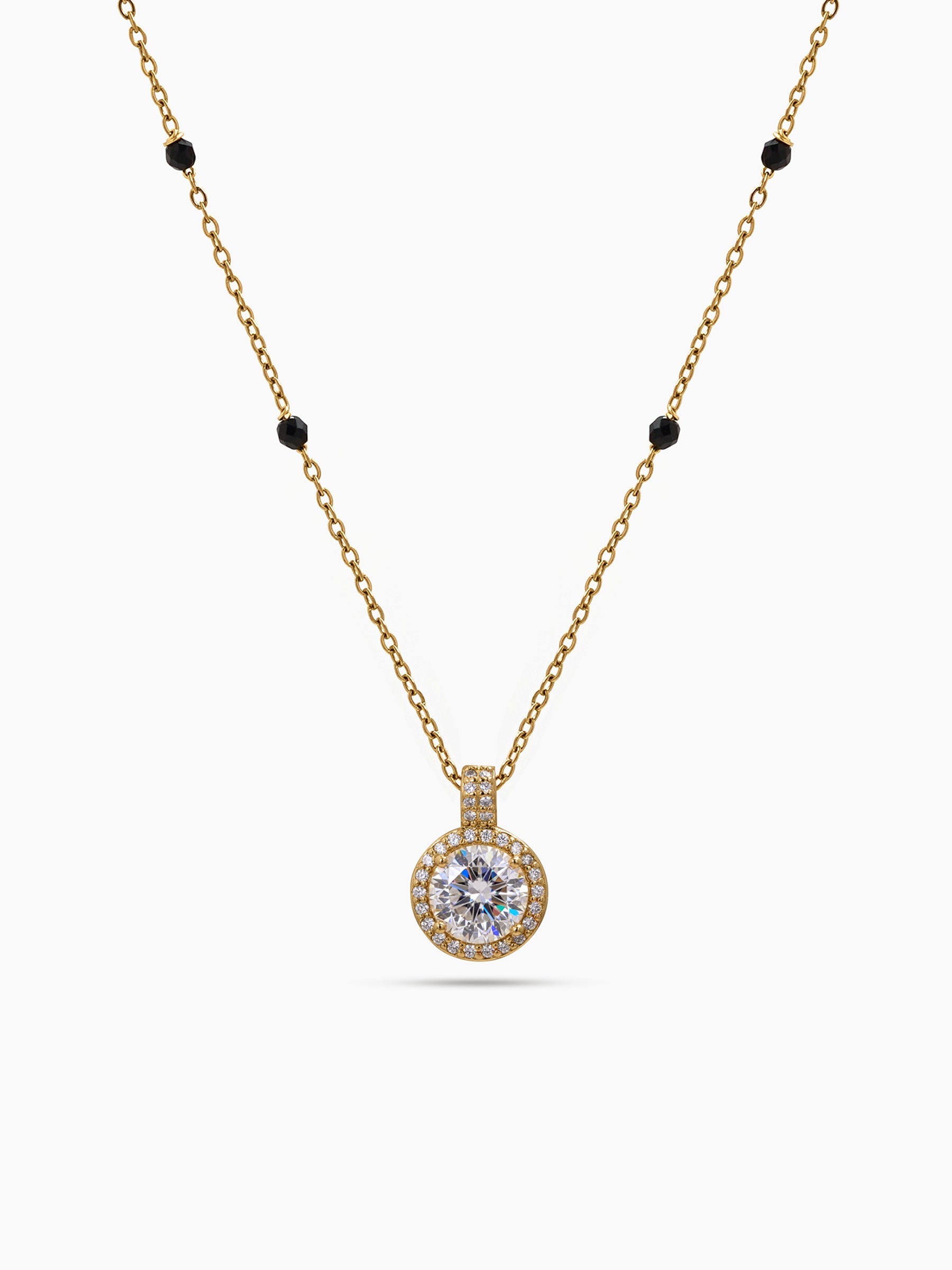 Vaidehi Halo Solitaire Diamond 18K Gold Plated Women's Chain Pendant Mangalsutra Necklace