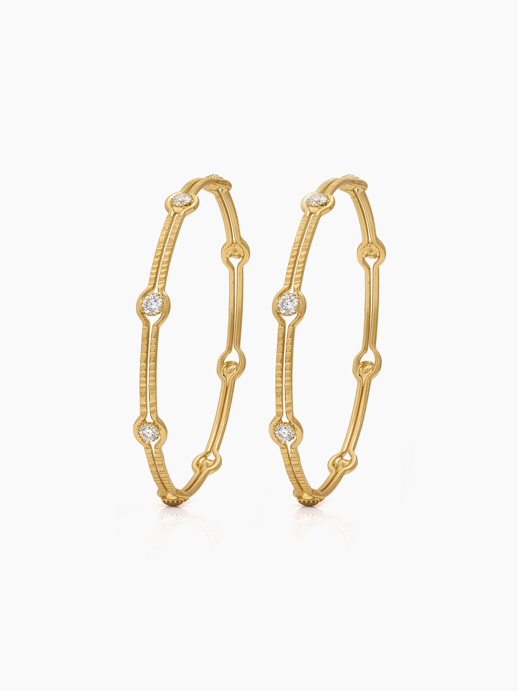 Varsha Link Frame Diamond Solitaire Gold Set Of 2 Women's 2/4, 2/6, 2/8  Bangles
