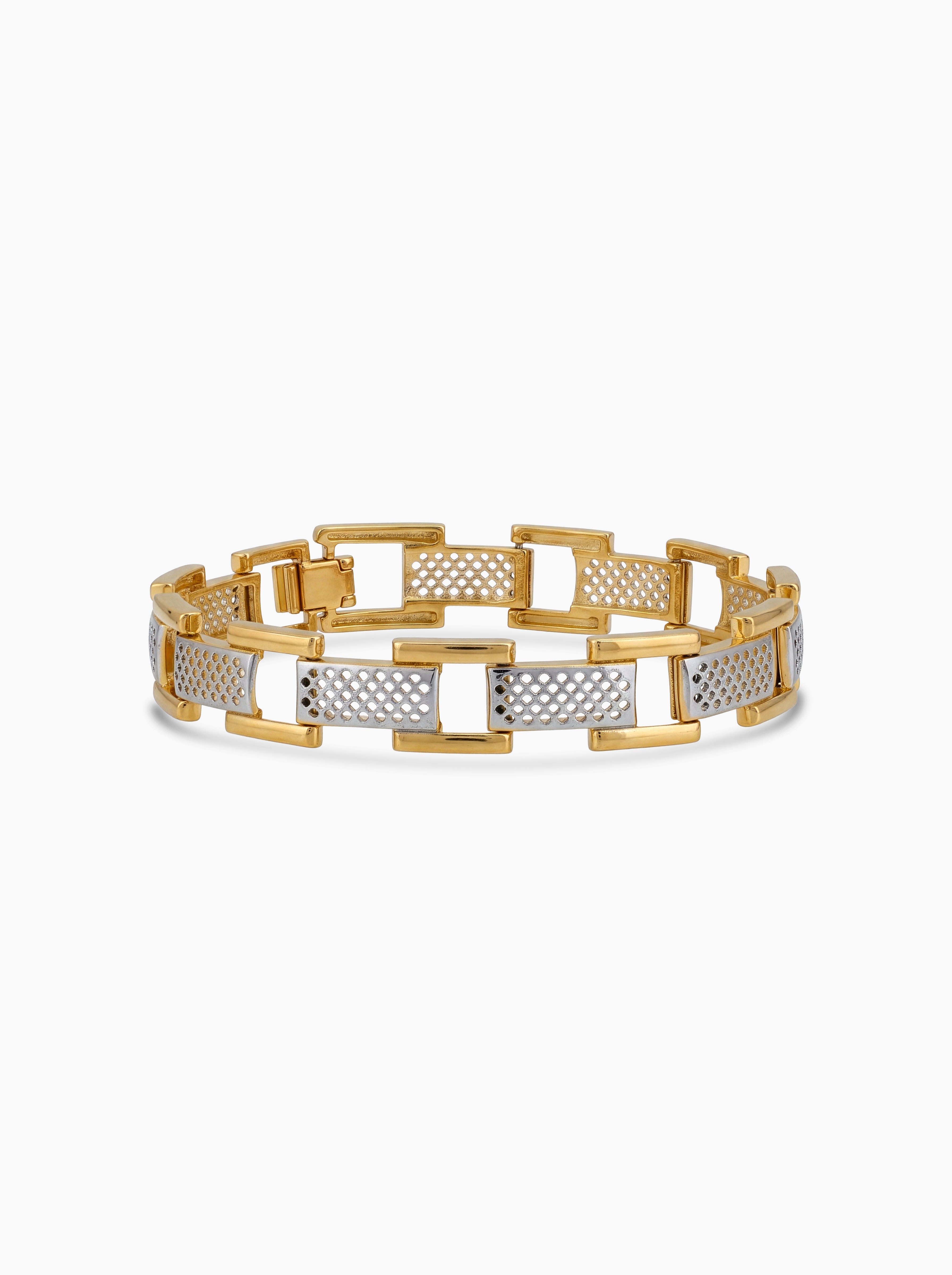 Varun Geometric Textured  Link 18K Gold Plated - Silver Men's Chain Loose Bracelets