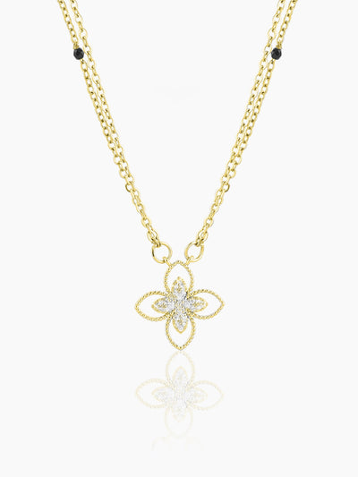 Verona Double Layered Flower Diamond Charm 14K Gold Plated Mangalsutra