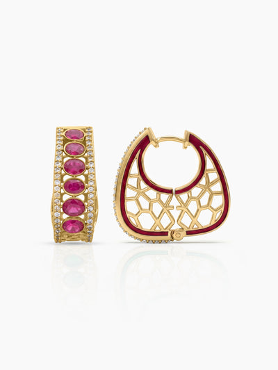 Vilasini Diamond Pink - Gold Women's Hoop Earrings