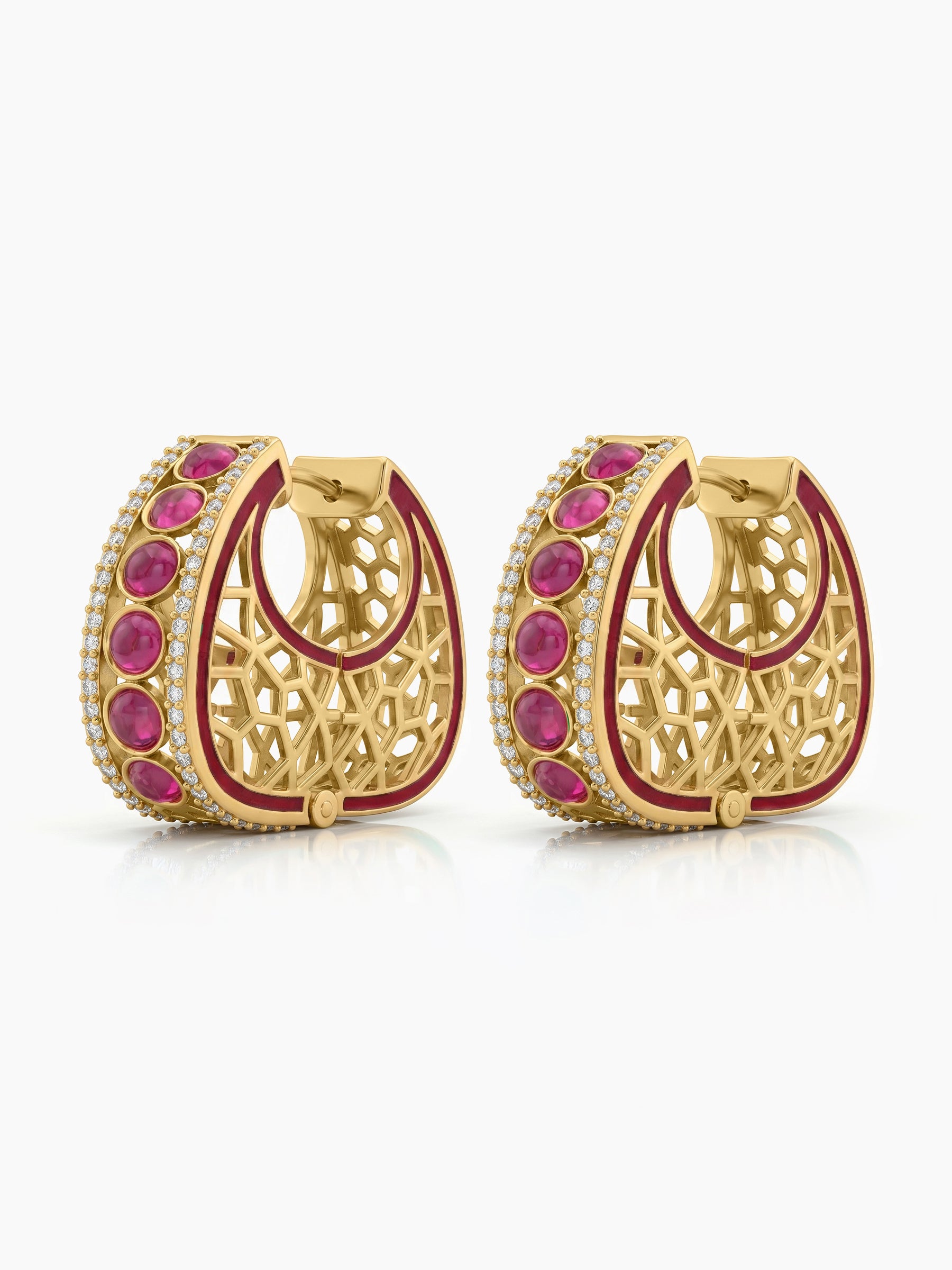 Vilasini Diamond Pink - Gold Women's Hoop Earrings