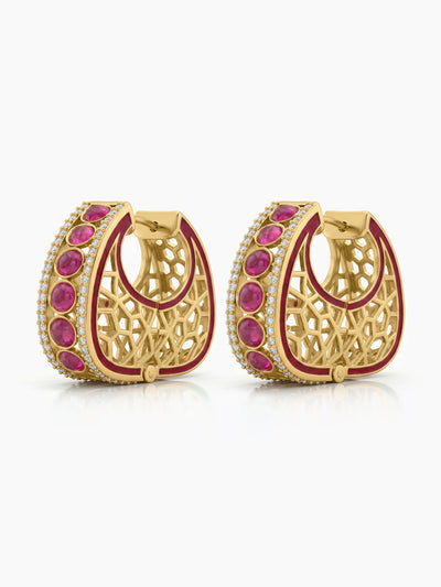Vilasini Diamond Pink - Gold Women's Hoop Earrings