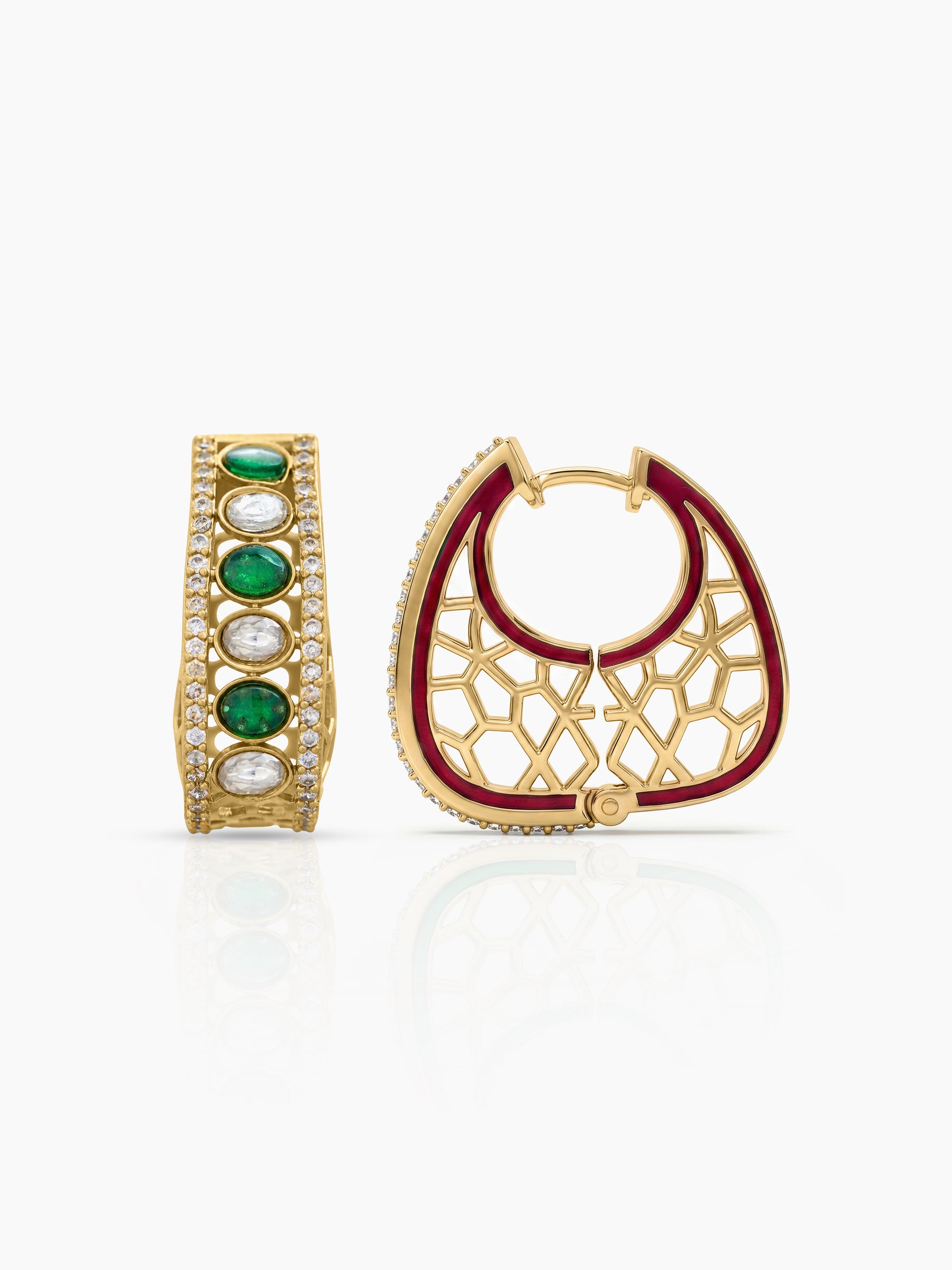 Vilasini Diamond Green - Gold Women's Hoop Earrings 