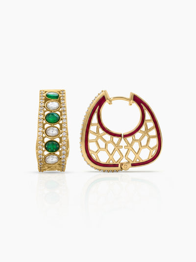 Vilasini Diamond Green - Gold Women's Hoop Earrings 