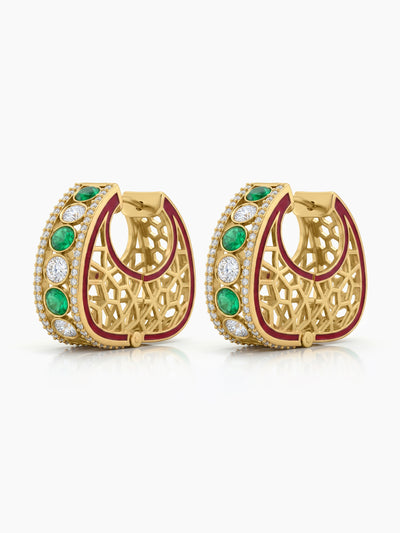 Vilasini Diamond Green - Gold Women's Hoop Earrings 